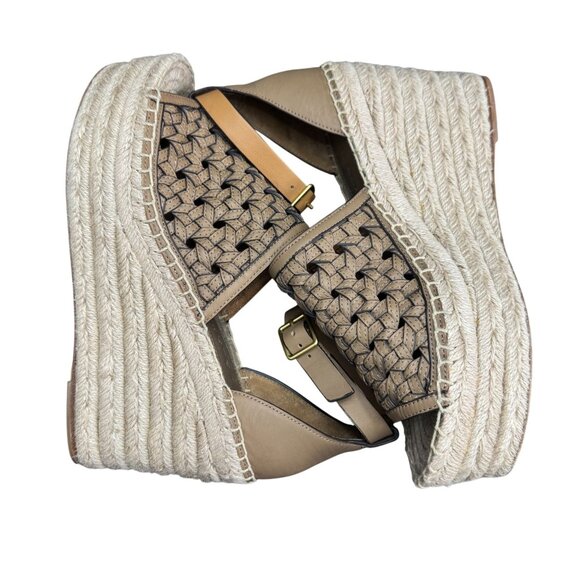Tory Burch Basketweave Espadrille Wedge sandal Women's Leather Size 9M WORN ONCE - Picture 6 of 9
